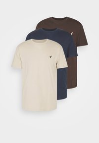 3 PACK - Basic póló - dark blue/beige/dark brown