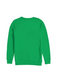 Sudadera de algodón verde con cuello redondo, mangas largas y puños y dobladillo acanalados, que presenta una textura suave y un color sólido.