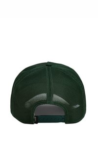 Green cap with a mesh back, featuring a snap closure. The top has a rounded shape and subtle texture, designed for breathability.