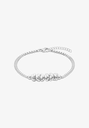 Bracelet chaîne en argent avec des perles ovales torsadées polies et un fermoir de type homard avec des maillons réglables.