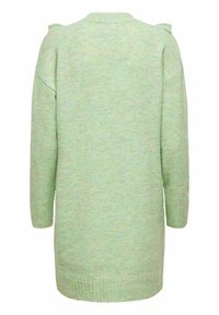 Jasnozielony sweter dzianinowy o luźnym kroju, z długimi rękawami i ściągaczami przy mankietach. Miękka tekstura z subtelną różnicą odcieni.