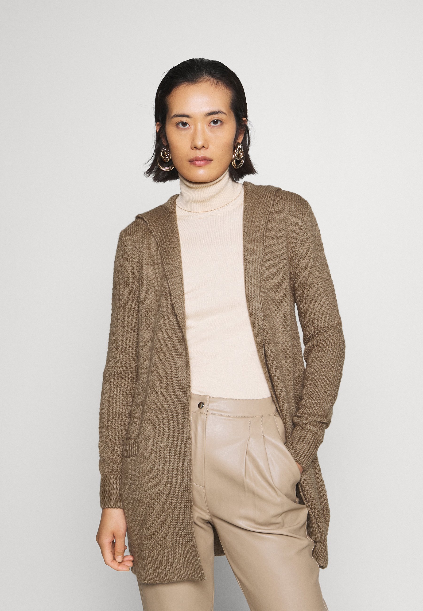 tan hooded cardigan