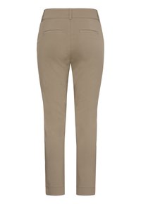 Pantalon kaki à coupe slim, avec une texture lisse, deux poches arrière et une coupe droite des jambes.