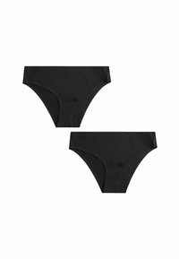Mustad mustekad, valmistatud siledast kangast, madala vöökoha disainiga ja laia elastse vööga mugavuse tagamiseks. Näidatud on kaks tükki.