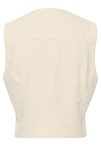 Zkrácený bezrukávový top z jemné krémové tkaniny, s rovým lemem a minimalistickým designem s jemným leskem.