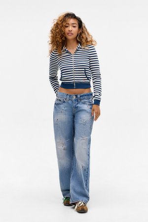 STRIPE WAFFLE ZIP - Vest - ecru