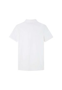 Polo shirt bianco a maniche corte con colletto classico, texture liscia e senza motivi o accenti visibili, progettato per un abbigliamento casual.