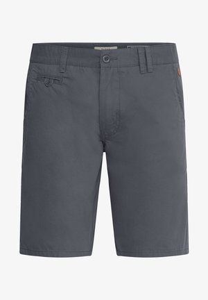 Sive bombažne kratke hlače z ravnim sprednjim delom, pasom za pas in gumbom za zapiranje. Vključujejo stranske žepe in subtilne šivane detajle.