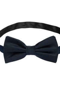 Marinblå silkebowtie med texturerad yta, med en klassisk fjärilssform och ett svart justerbart band.