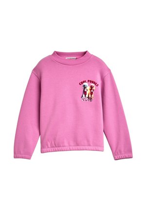 Rosa Sweatshirt aus weichem Stoff, mit rundem Ausschnitt und lockerer Passform. Besonders auffällige Grafik von drei Pudel mit dem Text "COOL POODLE."