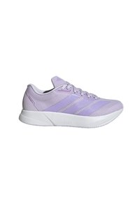 Chaussure de course violet clair avec dessus en maille, semelle blanche marquée « LIGHTMOTION » et trois bandes violettes plus foncées sur le côté.