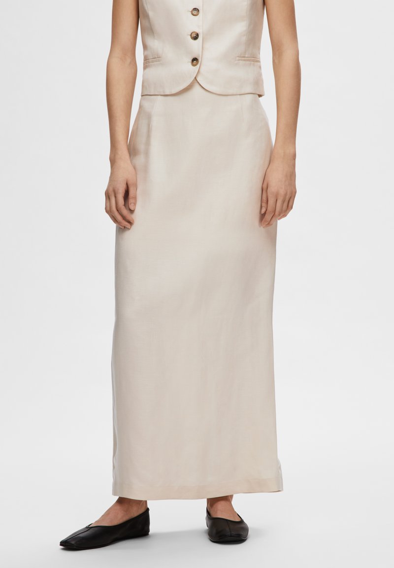 Selected Femme SLFADDIA ANKLE SKIRT - Maxisukňa - sandshell