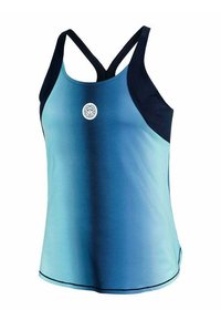 Canottiera blu con una sfumatura da chiaro a scuro, dotata di bordino navy, design racerback e un logo rotondo al centro della parte anteriore.