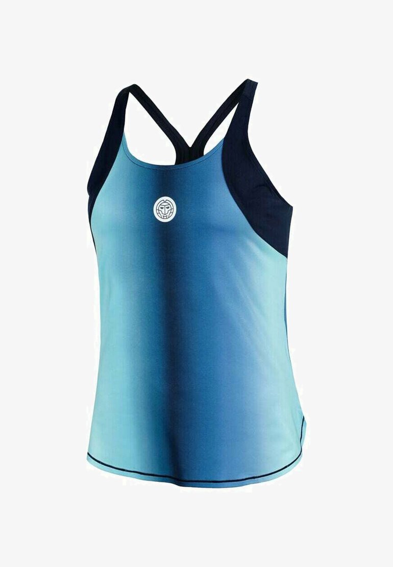 Canottiera blu con una sfumatura da chiaro a scuro, dotata di bordino navy, design racerback e un logo rotondo al centro della parte anteriore.