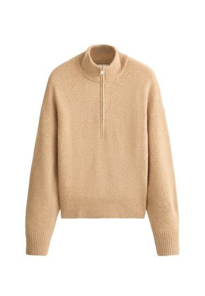 OYSHO, HIGH-NECK JUMPER WITH HALF ZIP - Pullover - camel