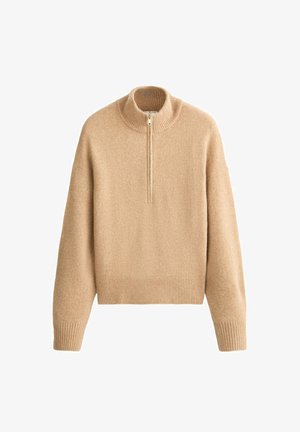 OYSHO, HIGH-NECK JUMPER WITH HALF ZIP - Pullover - camel