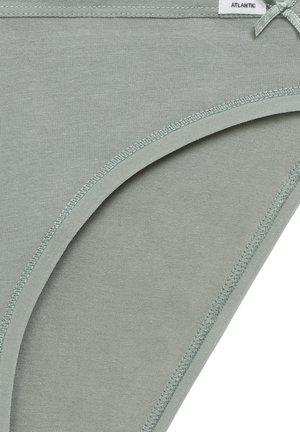 Jasnozielone bawełniane majtki o gładkiej teksturze, z dopasowanym szwem i ozdobną kokardką. Czysty design z niskim stanem.