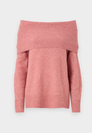 Pulover brez naramnic iz mehkega rožnatega blaga z rebrastim ovratnikom in manšeti. Redna prileganje z gladko teksturo in dolgimi rokavi.