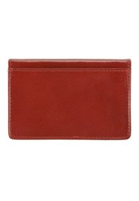 Portafoglio in pelle rossa con finitura testurizzata, caratterizzato da cuciture a vista e una forma rettangolare sottile. Nessun hardware o decorazione visibile.