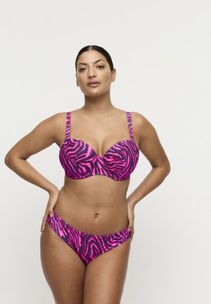 Roze en zwart zebraprint bikiniset met een gestructureerde bh met beugel en verstelbare bandjes, gecombineerd met bikinibroekje in lage taille.