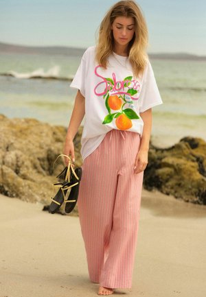 TEXTURED STRIPE WIDE LEG - Nohavice - pink