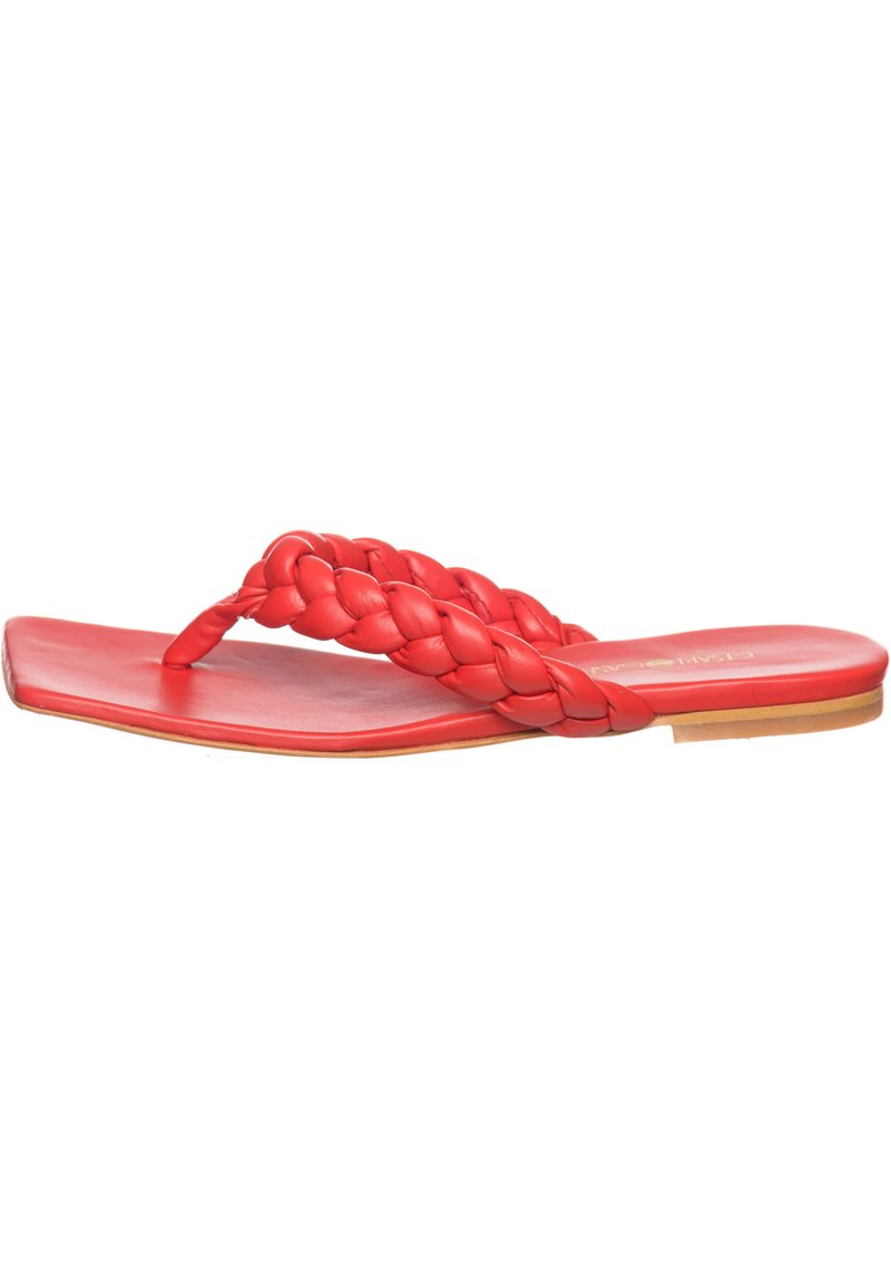 Rode platte sandalen met een gevlochten band ontwerp, vierkante neusvorm en glad leer met een minimalistische zool detail.