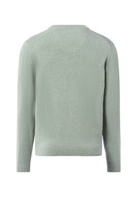 Lichtgroene gebreide trui met lange mouwen, ronde hals, geribbelde manchetten en onderrand. Kenmerkt zich door een gladde textuur en een minimalistisch design.