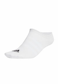 Vita ankelsockar med ribbad fåll, med tre ljusa ränder och en svart logotyp på tån. Tillverkade av ett mjukt och elastiskt material.