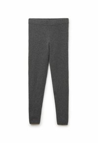 Leggings grigi in morbido tessuto jersey, con vita elastica e vestibilità aderente lungo le gambe, dal texture liscia.