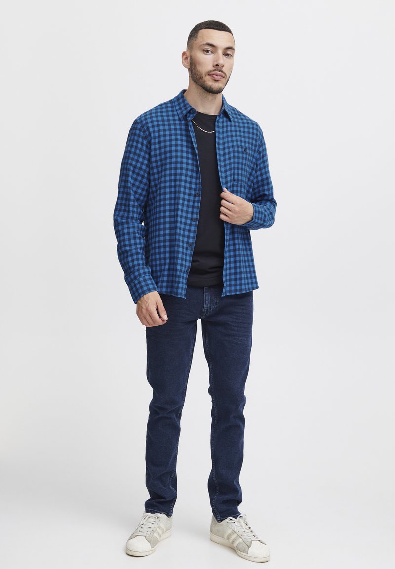 blue checkered dress shirt outfit Oona Batwing Stripe Dress  La Garonne