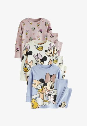 Vierdelige kinder slaapset met verschillende ontwerpen van Disney-figuren. Kleuren zijn lavendel, wit en lichtblauw.