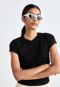 DKNY LUX RUCHED SHORT SLEEVE - Základné tričko - black