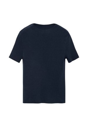 T-shirt blu navy a maniche corte, scollatura rotonda, realizzato in tessuto morbido, con taglio dritto e senza motivi o dettagli visibili.