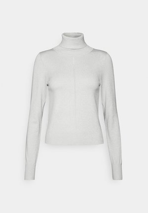 Pull col roulé blanc à manches longues, coupe slim avec un détail subtil de couture verticale à l'avant.