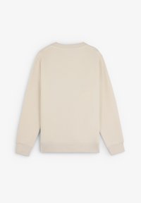 Beige pullover sweatshirt med rund hals, lange ærmer og ribbede manchetter og kant. Glat tekstur, enkel og minimalistisk design.