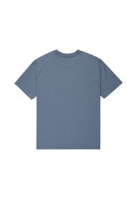 Short-sleeve crew-neck t-shirt in soft cotton, featuring a solid muted blue color and a plain back without graphics or embellishments.