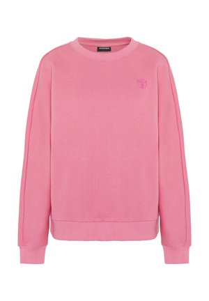 Rosa Sweatshirt aus weichem Stoff. Verfügt über einen Rundhalsausschnitt, lange Ärmel und ein kleines auf der Brust gesticktes Logo. Schlicht, lockere Passform.