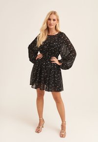 GINI LONDON STAR PRINT LONG SLEEVE MINI - Day dress - black