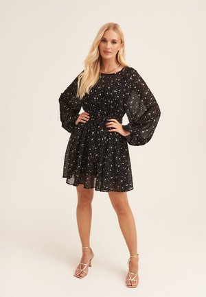 STAR PRINT LONG SLEEVE MINI - Day dress - black