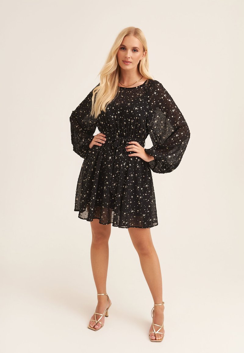 GINI LONDON STAR PRINT LONG SLEEVE MINI - Day dress - black