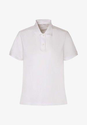 Witte polo met korte mouwen, een klassieke kraag en een placket met drie knopen. Gemaakt van stevige stof, met een gladde textuur.