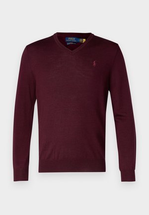 Polo Ralph Lauren, SLIM FIT WASHABLE WOOL V-NECK JUMPER - Jumper - aged wine heather