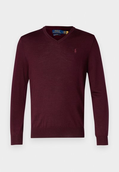 Polo Ralph Lauren SLIM FIT WASHABLE WOOL V-NECK JUMPER - Džemperis - aged wine heather