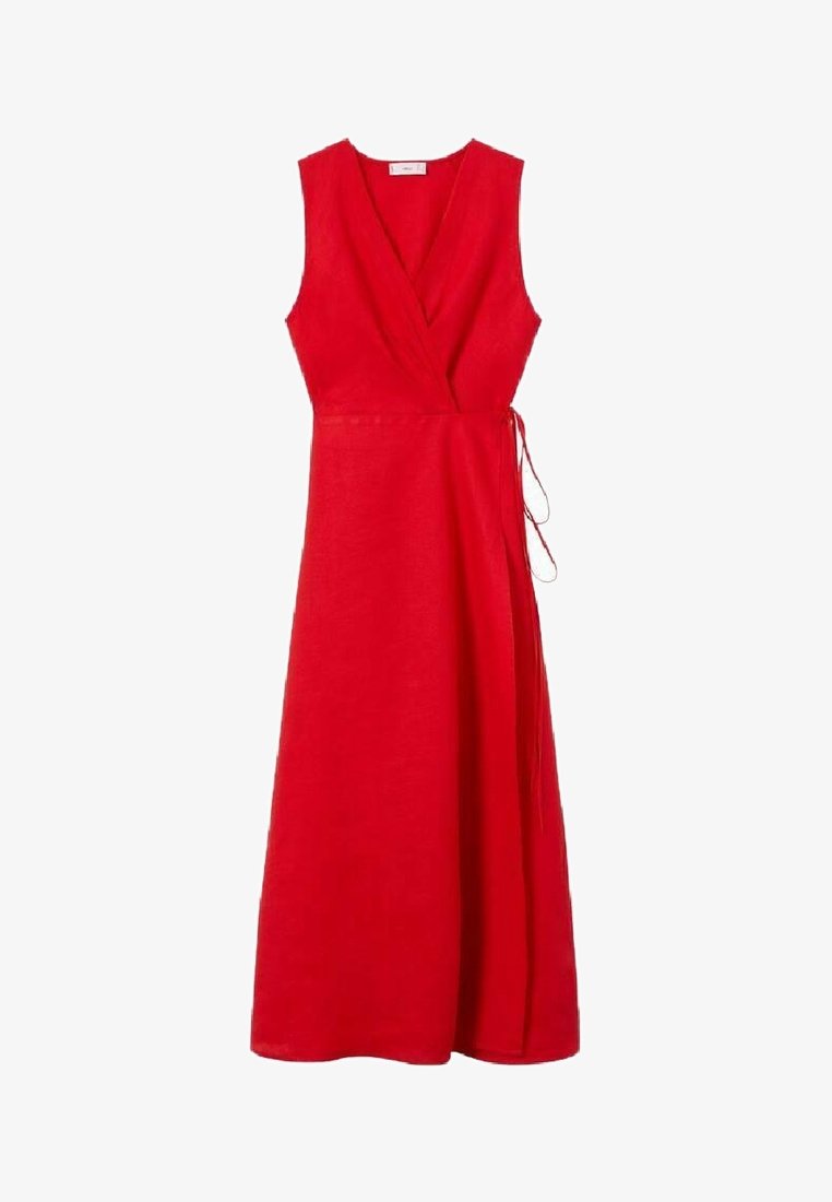 mango red linen dress 100% linen dress with stitching detail - Women
