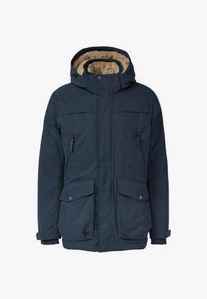 Tumedatest talvejakk, millel on karvaga vooderdatud kapuuts, lukuga rindtaskud, kaks esistaskut klapiga ja reguleeritavad mansetid.