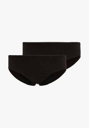 Ensemble de sous-vêtements en coton noir, présentant un design sans coutures, une coupe basse et un bord élastique doux. Deux paires affichées, l'une légèrement au-dessus de l'autre.