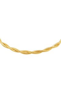 Bracelet en métal doré torsadé avec plusieurs brins entrelacés, présentant une surface lisse et brillante et une épaisseur uniforme sur toute sa longueur.