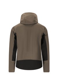 Wasserabweisende Jacke in Braun mit schwarzen seitlichen Einsätzen. Verfügt über eine Kapuze und ein schlankes, modernes Design. Weiche Textur und zeitgemäßer Schnitt.