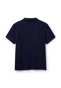 Námořnická modrá polokošile s krátkým rukávem a klasickým límečkem, vyrobená z texturované tkaniny, s čistým a jednoduchým designem a bez viditelných log.