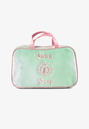 Sac à main en tissu doux Juicy Prep vert menthe et rose avec doubles poignées et logo brodé sur le devant.
